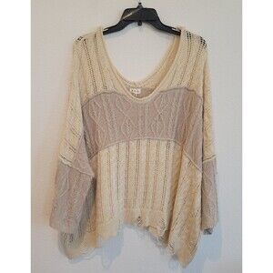 NWOT POL Distressed Oversized Loose Cable Knit Women's Sweater Small Beige Brown